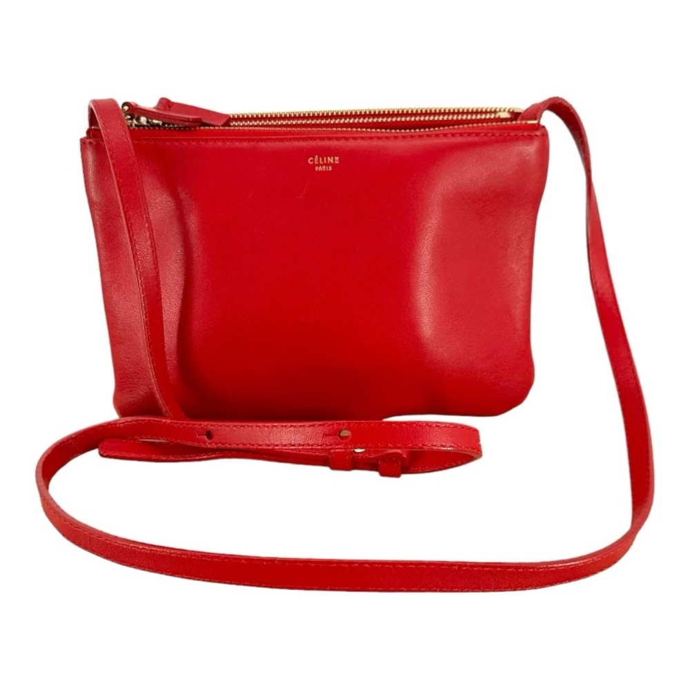 Celine Bright Red Leather Crossbody Bag with Gold Hardware